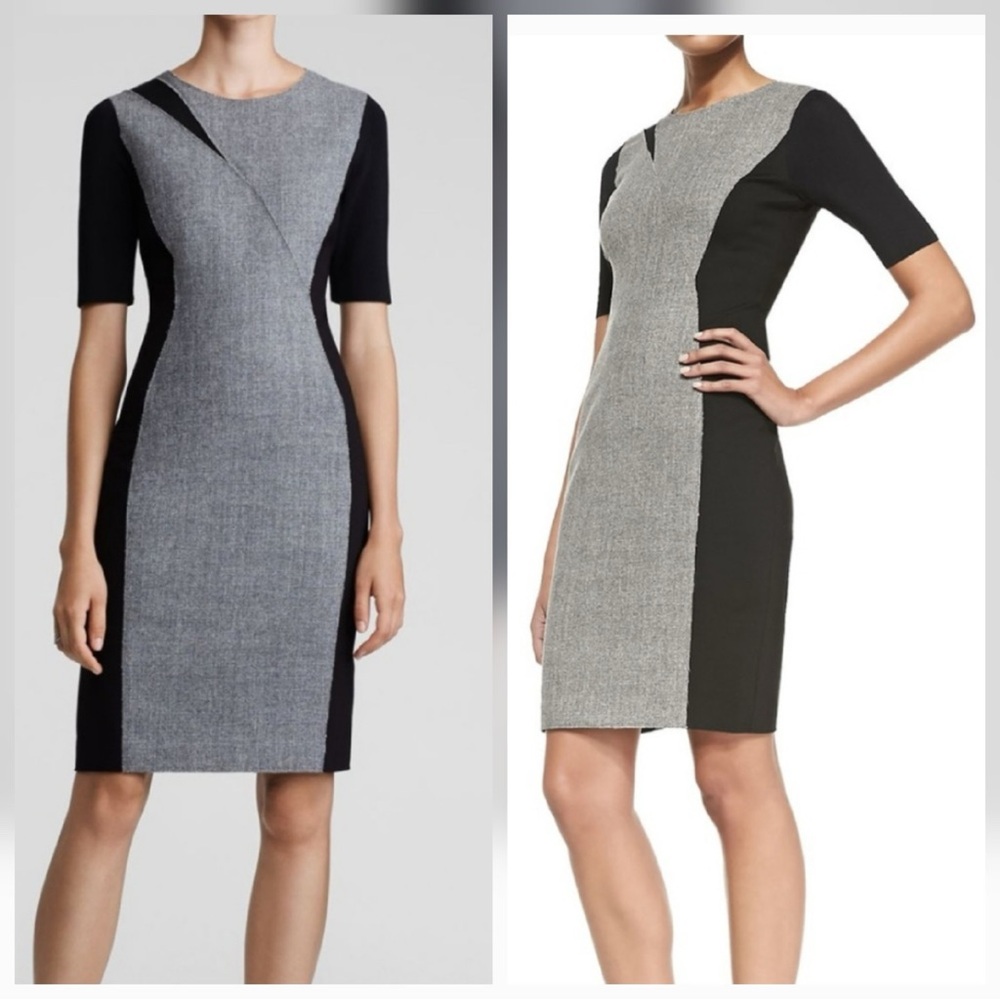 Elie Tahari Sheath Dress Womens 4 Colorblock Black Grey Short Sleeve Business